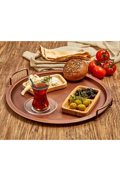 LUCKYHOMES Vintage 3-Piece Copper Round Presentation and Breakfast Tray - Decorative Home Tableware Kitchen