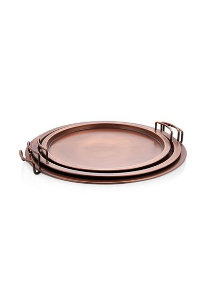 LUCKYHOMES Vintage 3-Piece Copper Round Presentation and Breakfast Tray - Decorative Home Tableware Kitchen