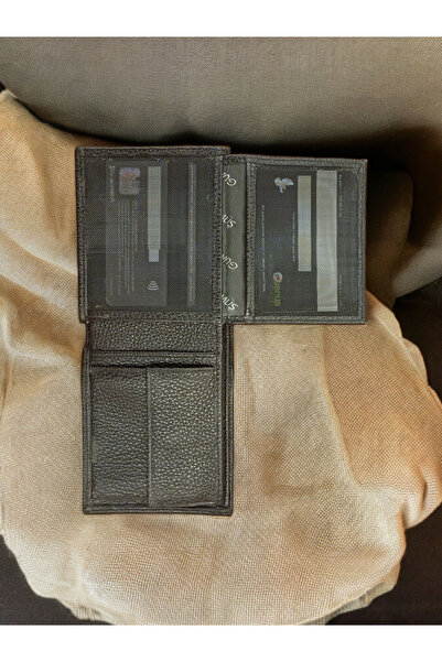 YUKES Black Genuine Leather Men's Wallet - Horizontal with Coin and Money Detail