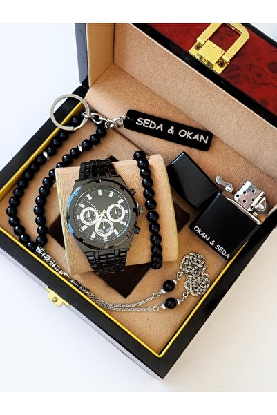 ARPAT WATCH KİŞİYE ÖZEL 5 PARÇA ERKEK SAAT SETİ : SAAT, ÇAKMAK, ANAHTARLIK, T...