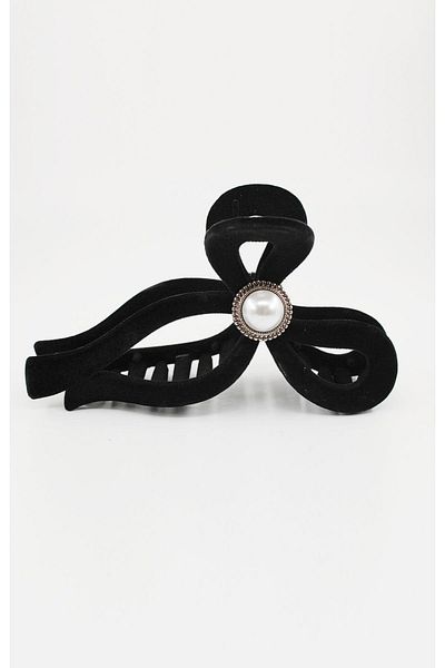 Roberta Lorenz Black Velvet Ribbon Shaped Pearl Latch Buckle