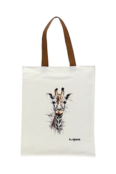 Hulganz Giraffe Tan Handle Printed Tote Bag - 33x40cm