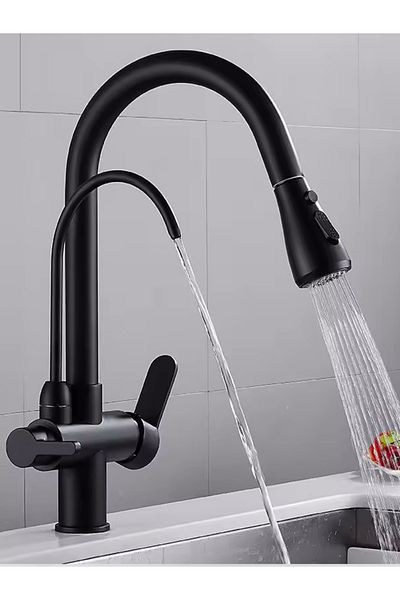 FAWER Faucet & Shower Black Purified 3 Way Fleco Spiral Kitchen Sink Faucet