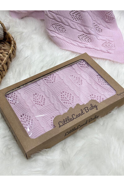 LİTTLELAND (PATİK HEDİYELİ) Yenidoğan Delikli Saç Örgülü Triko Bebek Battaniyesi