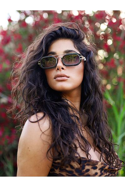 Angel Eyes Black Frame Patterned White Detailed Women's Sunglasses