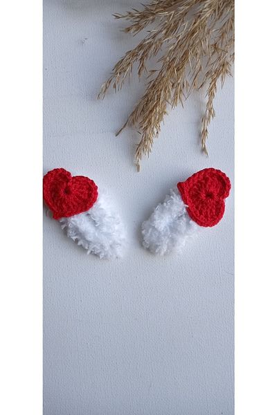 Masal Örgü Dünyası Fluffy Snap Heart Clasp - Niche Hair Accessory Reflecting Your Hair Style (1 PAIR)