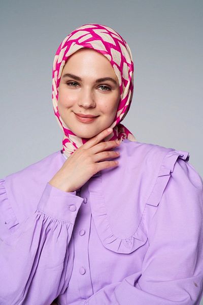 Modakaşmir Fuchsia Bamboo Patterned Box Scarf