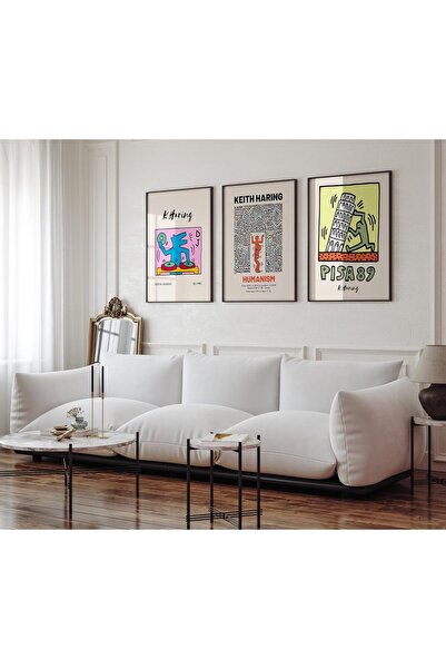 Linacci Комплект от три черни тънки метални рамки с модерни хумористични плакати на стъкло