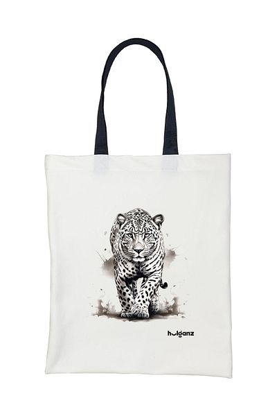 Hulganz Geantă Tote Geantă Pânză Leopard Mâner Negru Imprimat 33x40cm
