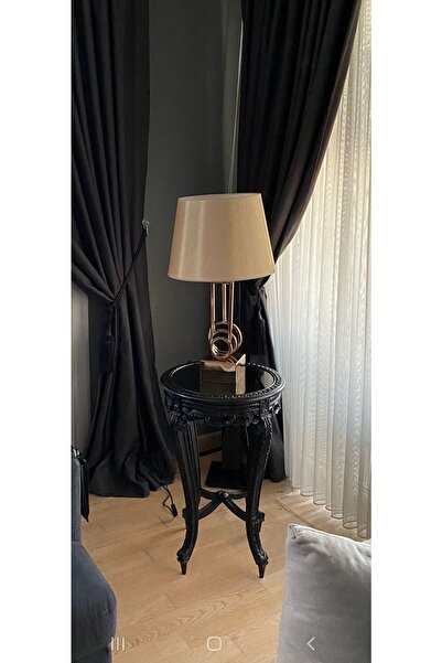 EL YAPIMI Siyah Kodiva Oymalı Yan Sehpa