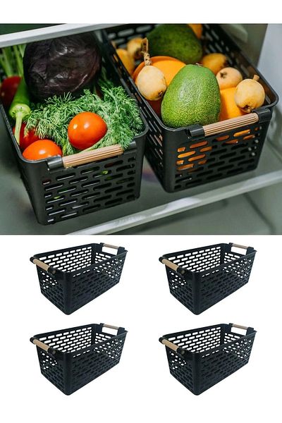 Ecolux 4 Pieces Multi-Purpose Organizer Basket with Handles - Closet Interior & Drawer Organizer Basket - Black