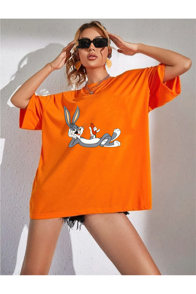 oneagılyazı Oversize Bugs Bunny Design Printed T-Shirt 1