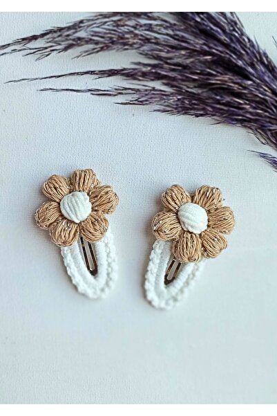 Masal Örgü Dünyası Snap Puff Daisy Hairpin - Glittery Beige Color - Niche Hai...