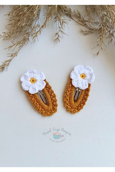 Masal Örgü Dünyası Daisy Autumn Colors Series No:2- Niche Hair Accessory Snap Clasp (1 Pair)