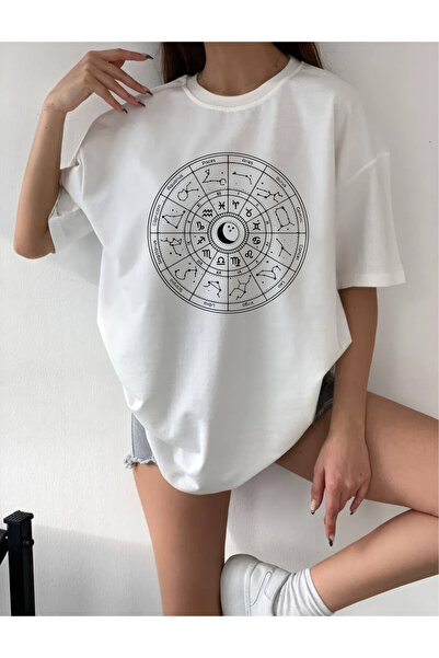 oneagılyazı Astrology Patterned Birth Hırtı Oversize T-Shirt