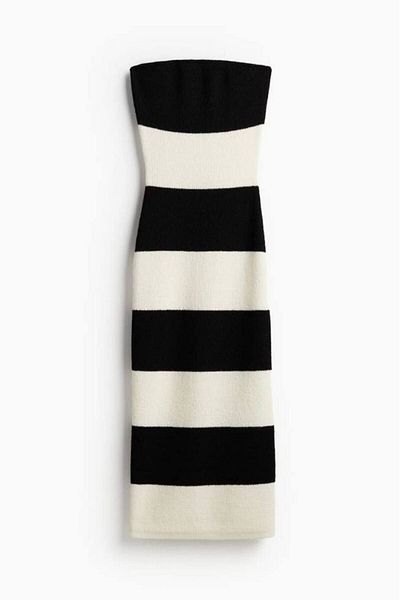 Liora Black Striped Strapless Women's Dress