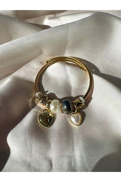 LUXSTONE Gold Steel Bracelet - White Heart Locked