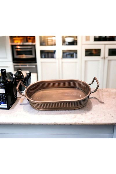 LUCKYHOMES Custom Production Bar Printed Spiral Handle Copper Plated Tray 23X12X4