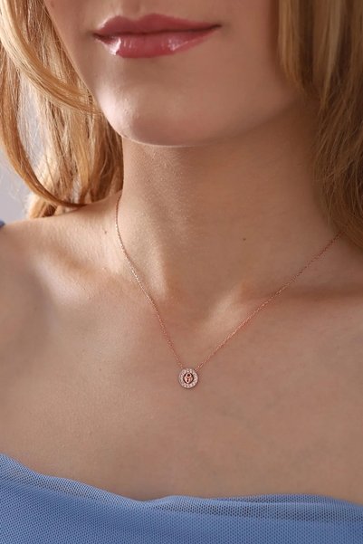 Bilsen Store Kadın 925 Ayar Gümüş Zincirli Rose Kaplama Kilit Kalp Model Kolye