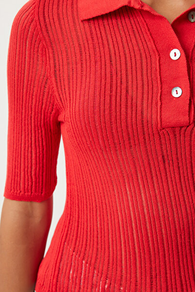 Happiness İstanbul Red Polo Neck Knitwear Blouse - Light and Transparent FN03211