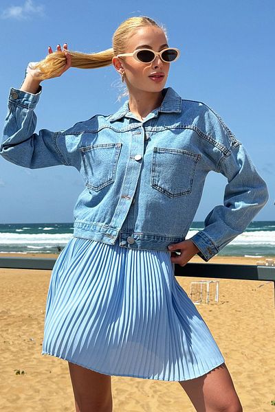 Trend Alaçatı Stili Γυναικείο Τζιν Μπουφάν Ice Blue Crop ALC-X3631-RV