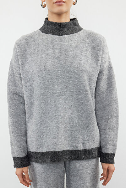 Trendyol Collection Gray Knitwear Lower-Upper Set - Wide Fit, Boucle Yarn Twoaw24Au00086