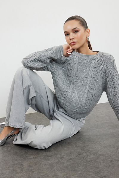 Trendyol Collection Gray Double-sided Usable Knitwear Sweater TWOAW24KZ00144