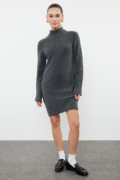 Trendyol Collection Knitwear Woolen Mini Dress - Anthracite, TWOAW25EL00017