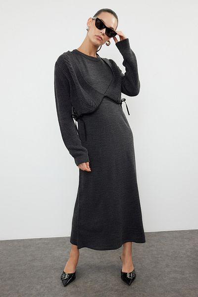 Trendyol Collection Maxi Knitwear antracit extra kardigán ruha - TWOAW25EL00014
