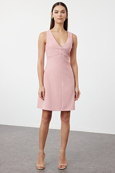 Trendyol Collection Rochie mini cu pudră în linie A - Detaliu cu nasturi și f...