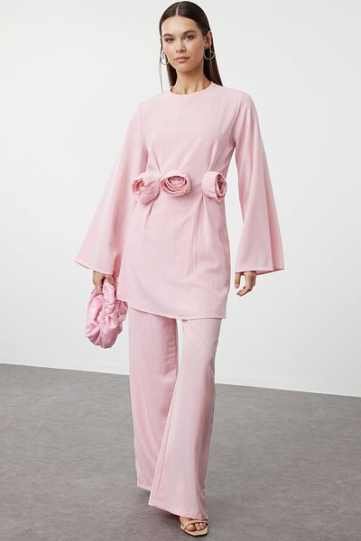 Trendyol Modest Dried Rose Woven Set - Front Rose/Flower Detail, Top and Bottom Set TCTSS24US00083