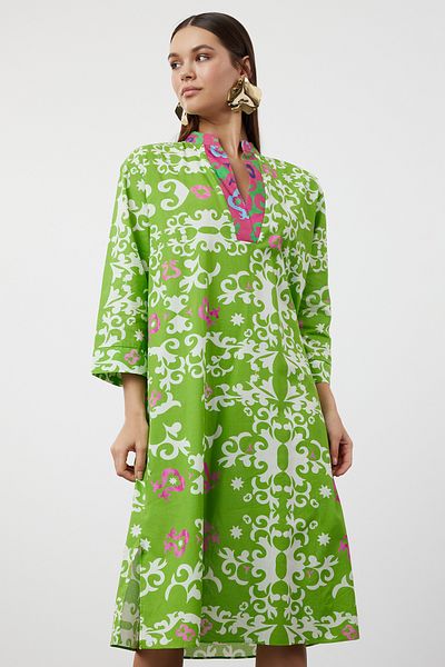 Trendyol Collection Etnikai mintás Midi szőtt 100% pamut strandruha TBESS24EL00147