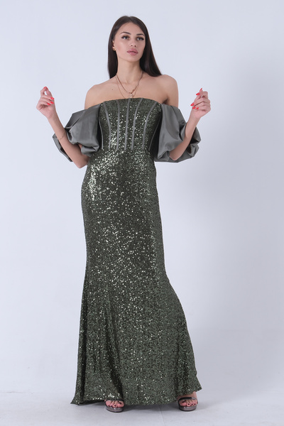 Feminist Pul Payetli Balon Kol Abiye Haki 9705296