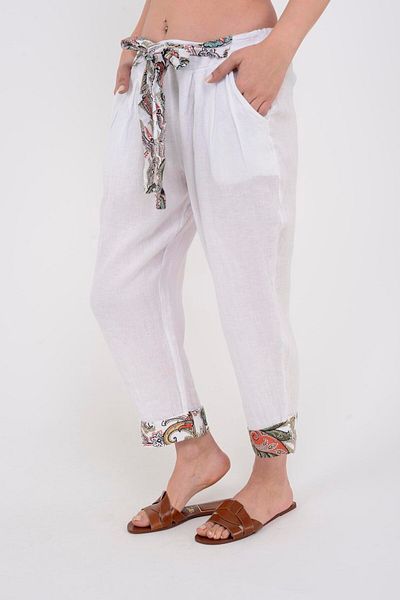 Park Moda 7651 BELT DETAIL CARROT LINEN PANT
