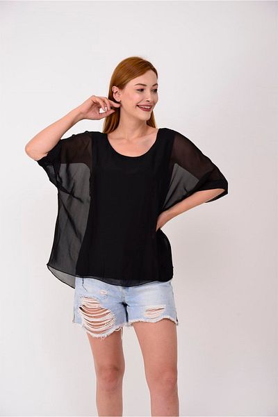 Park Moda 6061 Μεταξωτή μπλούζα με μανίκια μπατονέτας