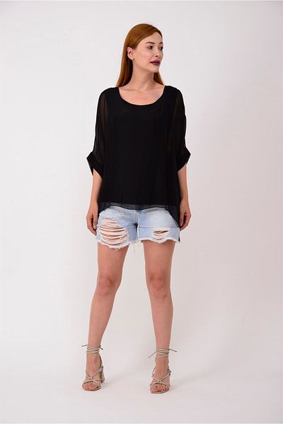 Park Moda 6061 Μεταξωτή μπλούζα με μανίκια μπατονέτας