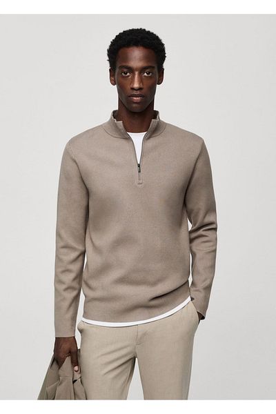 MANGO Man Pullover mit Perkins-Kragen und Reißverschluss