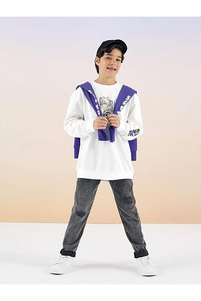 LC Waikiki Суичър за момче - LCW Kids, кръгла яка, щампа, дълъг ръкав