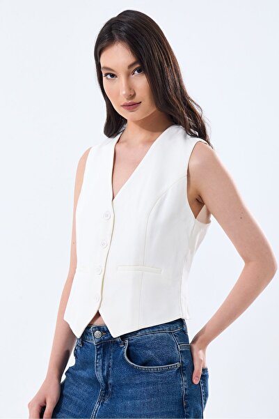 fujya Women's V-Neck Woven Vest Short