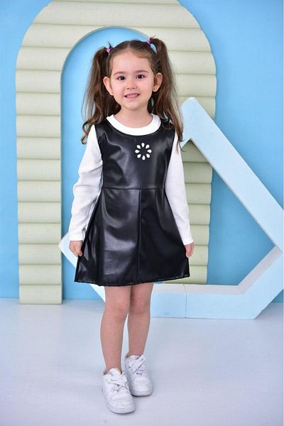 TRENDİMİZBİR Unprinted 2 Piece Girls Leather Dress
