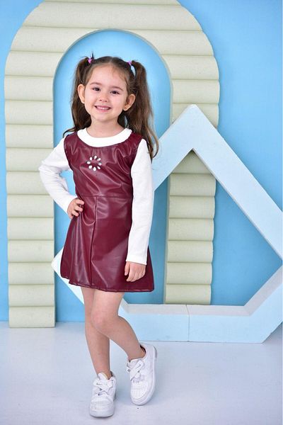 TRENDİMİZBİR Unprinted 2 Piece Girls Leather Dress