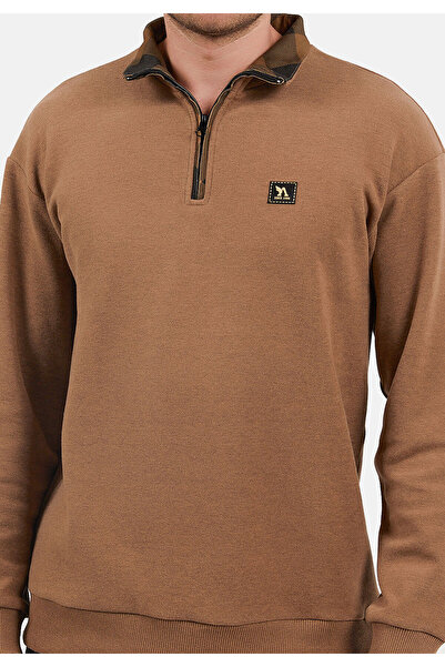 Arnetta Yaka Fermuarlı Hardal Erkek Uzun Kol Pijama Takım