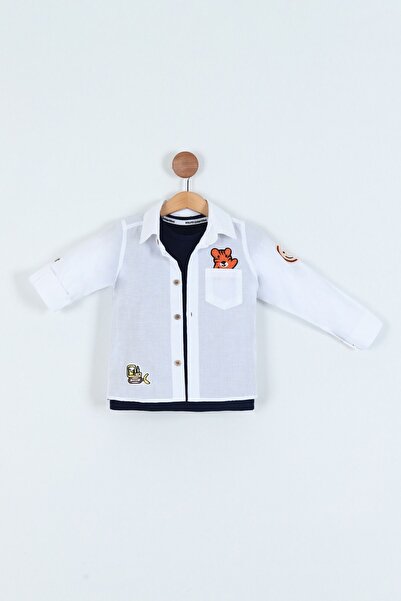 Pollito Boy's White Painted Cotton Shirt T-Shirt Set of 2