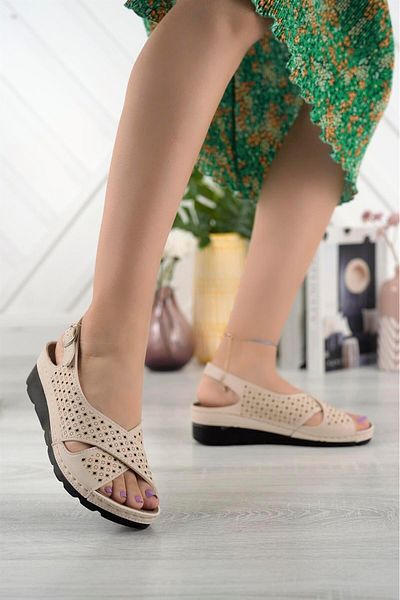 Aymood Buckle Women's Sandals Mother's Sandals Cream Skin Comfortable