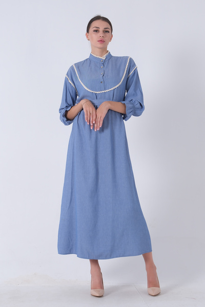Feminist Blue Hijab Dress - Lace Front Piping0807771