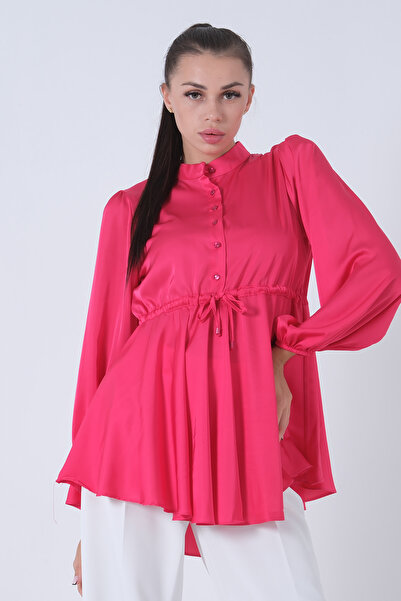 Feminist Kolu Lastikli Belden Bağlamalı Saten Tunik Fuşya 44510418