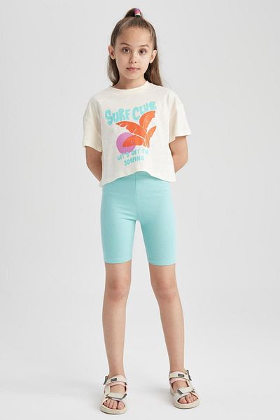 DeFacto Girl's Crew Neck Crop Printed Short Sleeve T-Shirt A1763A823Hs