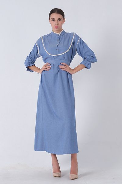 Feminist Blue Hijab Dress - Lace Front Piping0807771
