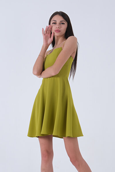 Feminist V-Neck Thin Straps Backless Flared Evening Dress - Pistachio Graduation Dress0104026