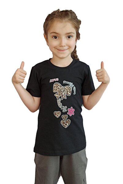 Bluence Tricou din bumbac pentru copii, negru, pentru fete, model chelneriță